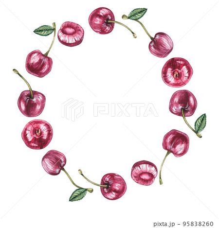 Watercolor cherry frame on a white background Watercolor cherry frame on a white background 95838260