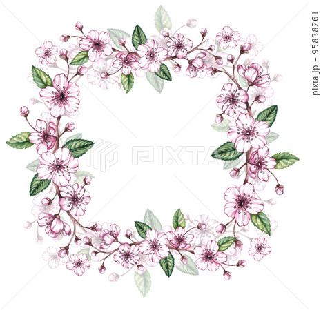 Watercolor cherry frame on a white background Watercolor cherry frame on a white background 95838261