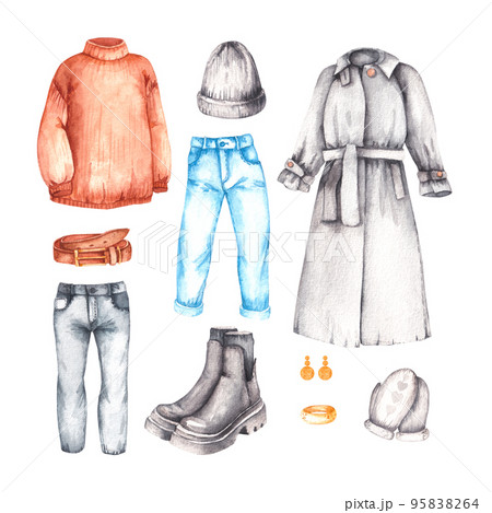 Watercolor Winter Down Jacket Clothing Autumn Stock Illustration 1522210646