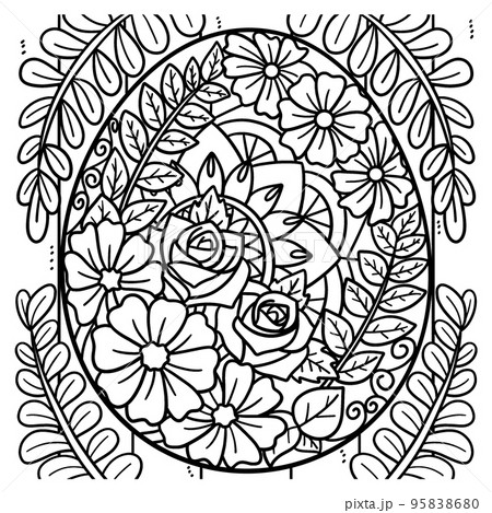 Floral Easter Egg Coloring Page for Kids 95838680