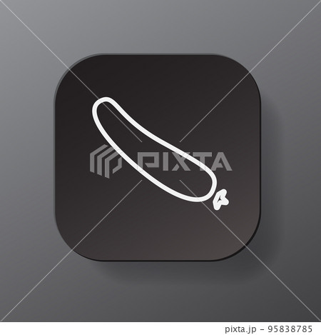 Black square button with cucumber vegetable icon, white outline cucumber on the black plate. Flat symbol sign vector illustration isolated on gray background. Healthy nutrition concept 95838785