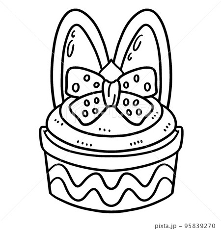 Easter Bunny Cupcake with Ribbon Isolated Coloring Easter Bunny Cupcake with Ribbon Isolated Coloring 95839270