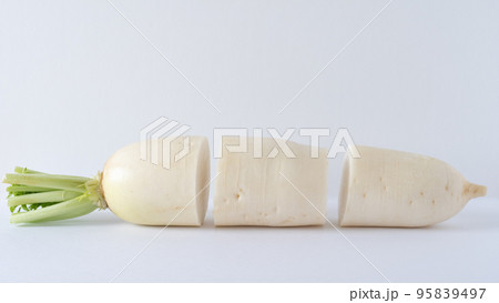 3分割された大根　大根の部位(上部・中央・先端) 95839497