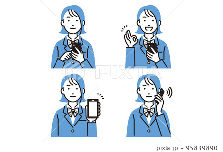 人物 スマホを持った高校生の女の子セット 95839890