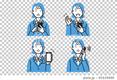 人物 スマホを持った高校生の女の子セット 95839890
