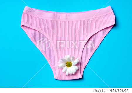 Women's panties with flower buds on paper background 95839892