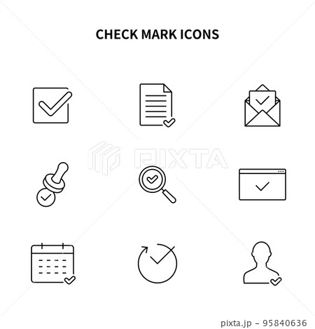 シンプルアイコンセット｜チェックマーク・チェックボックス・認定・確認・承認 95840636