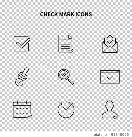 シンプルアイコンセット｜チェックマーク・チェックボックス・認定・確認・承認 95840636