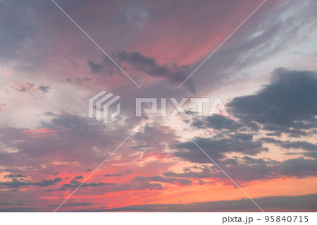 Pink Sunset Sky with Different Clouds. 95840715