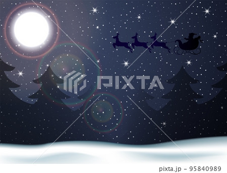 Christmas background winter forest with moon and Santa 95840989