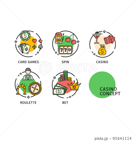 Casino Concept Thin Line Icons Labels Set. Vector 95841114