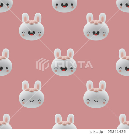 3d cartoon rabbits render icons.  Funny hare, cute animal character, symbol of 2023.    Vector seamless pattern with realistic design elements. 95841426