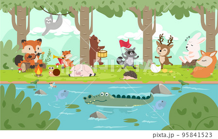 Forest animals in wild nature cartoon 95841523