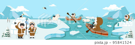 north pole arctic with Eskimo family  landscape background 95841524