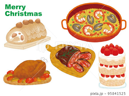 クリスマスパーティー　食べ物イラスト　文字入り 95841525