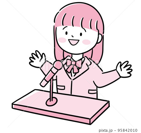 壇上でスピーチをしている生徒 95842010