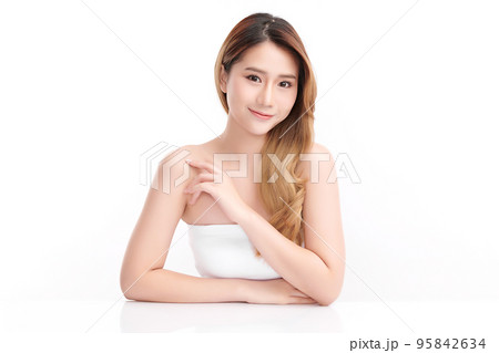 Beautiful young asian woman with clean fresh skin on white background, Face care, Facial treatment, Cosmetology, beauty and spa, Asian women portrait. Beautiful young asian woman with clean fresh skin on white background, Face care, Facial treatment, Cosmetology, beauty and spa, Asian women portrait. 95842634