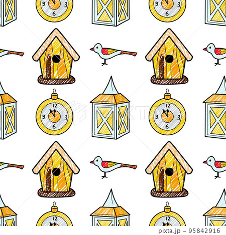 vector contur and pencil seamless pattern New Year s, Christmas decorations 95842916