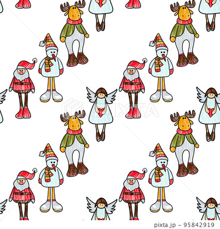 vector contur and pencil seamless pattern New Year s, Christmas decorations vector contur and pencil seamless pattern New Year s, Christmas decorations 95842919