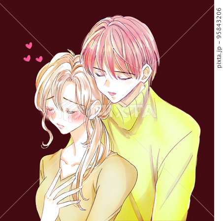 くっつく男性とドキドキする女性 95843206