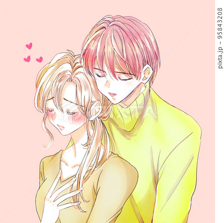 くっつく男性とドキドキする女性 95843208