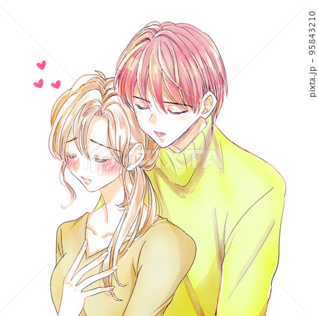 くっつく男性とドキドキする女性 95843210