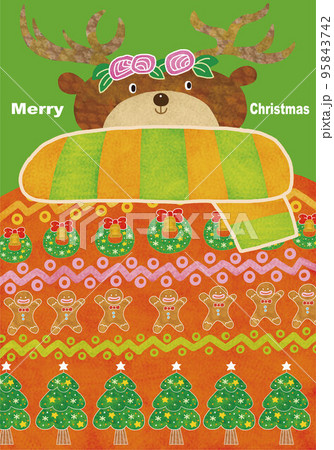 クリスマス柄のニット（セーター）を着たトナカイ　文字入り 95843742