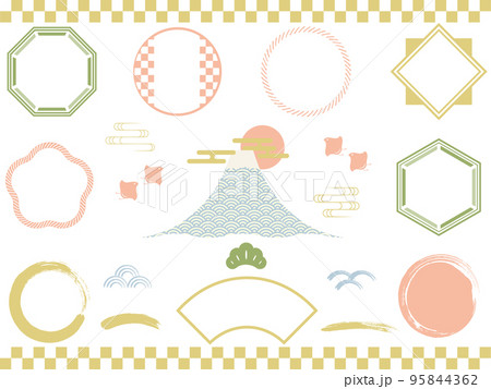 和風の見出し枠とあしらいのセット 95844362