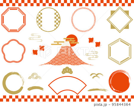 和風の紅白年賀素材セット 95844364