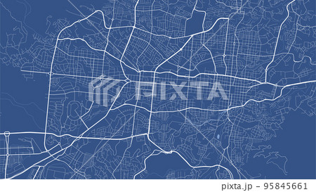 Detailed vector map poster of San Salvador city, linear print map. Blue skyline urban panorama. Detailed vector map poster of San Salvador city, linear print map. Blue skyline urban panorama. 95845661