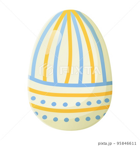 Cute realistic Easter egg painted with traditional folk ornament . Can be used as easter hunt element for web banners, posters and web pages. Stock vector illustration in cartoon style isolated on 95846611