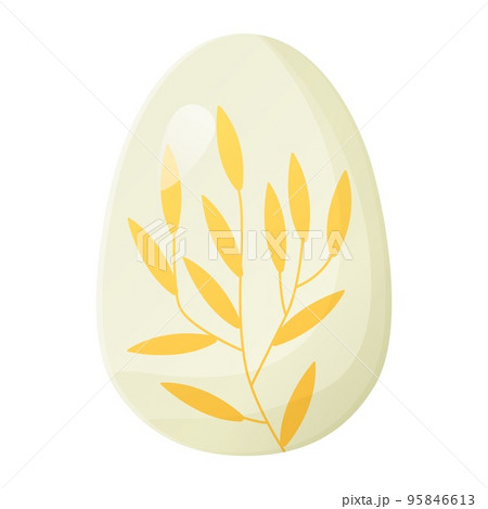 Cute realistic Easter egg painted with with plant print. Can be used as easter hunt element for web banners, posters and web pages. Stock vector illustration in cartoon style isolated on white 95846613