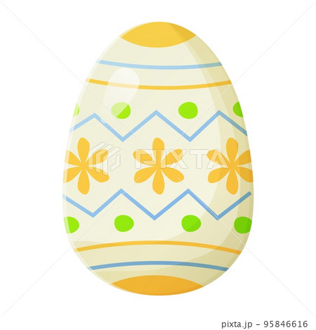 Cute realistic Easter egg painted with traditional national ornament . Can be used as easter hunt element for web banners, posters and web pages. 95846616