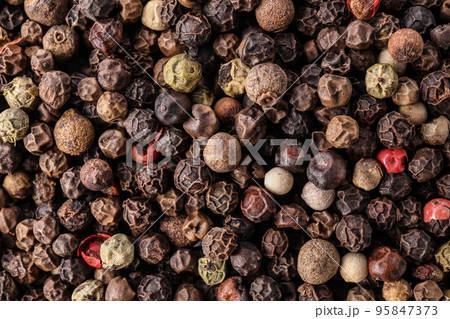 Pepper grains mix as background, top view 95847373