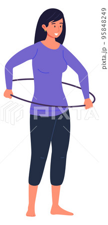 Happy woman hula hooping. Home workout exercise 95848249