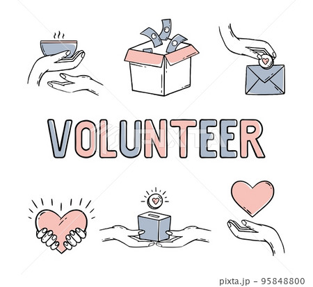 Charity donation for health. A set with elements of hearts in his hands. Vector illustration of a doodle Charity donation for health. A set with elements of hearts in his hands. Vector illustration of a doodle 95848800
