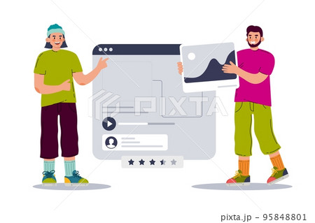 Ui ux designer arrangement interface elements of the application and sites. Two men are working on a project. Vector illustration in a flat style Ui ux designer arrangement interface elements of the application and sites. Two men are working on a project. Vector illustration in a flat style 95848801