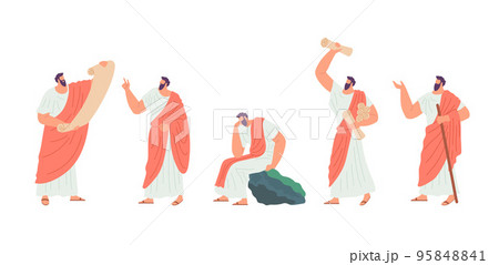 Cartoon Color Character Man Elderly Philosopher Concept Isolated on a White Background. Vector illustration of Ancient Scientist Logic 95848841