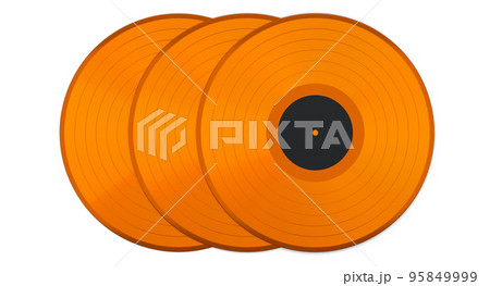 Set of vinyl LP records with label isolated on white background. 95849999