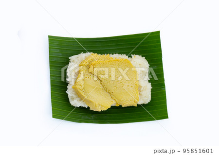 Thai dessert, Sweet sticky rice with egg custard 95851601
