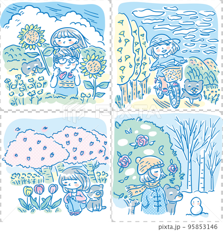孩子和四個季節風景 95853146