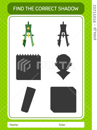 Find the correct shadows game with bow compass. worksheet for preschool kids, kids activity sheet 95855202
