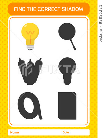 Find the correct shadows game with light bulb. worksheet for preschool kids, kids activity sheet 95855221
