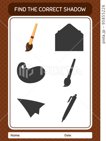 Find the correct shadows game with paint brush. worksheet for preschool kids, kids activity sheet 95855226