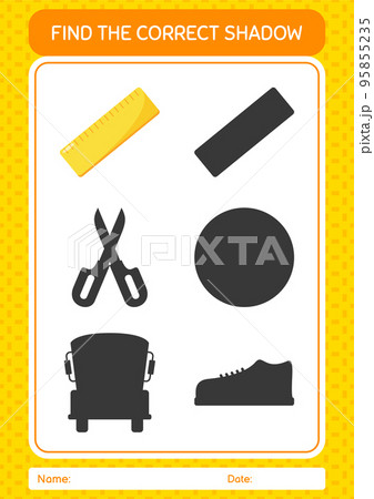 Find the correct shadows game with ruler. worksheet for preschool kids, kids activity sheet Find the correct shadows game with ruler. worksheet for preschool kids, kids activity sheet 95855235