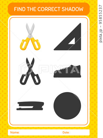 Find the correct shadows game with scissors. worksheet for preschool kids, kids activity sheet 95855237