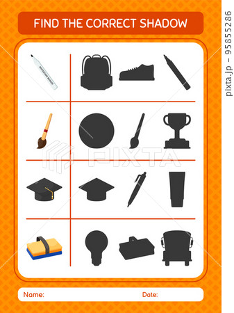 Find the correct shadows game with summer icon. worksheet for preschool kids, kids activity sheet 95855286