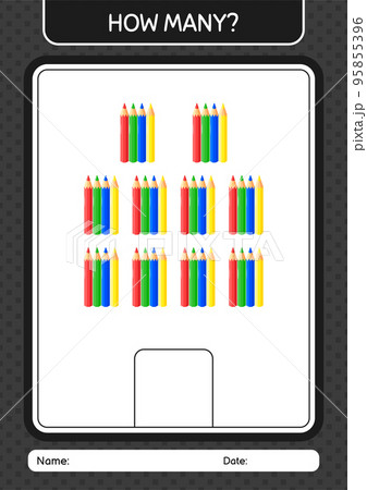 How many counting game with color pencil. worksheet for preschool kids, kids activity sheet How many counting game with color pencil. worksheet for preschool kids, kids activity sheet 95855396