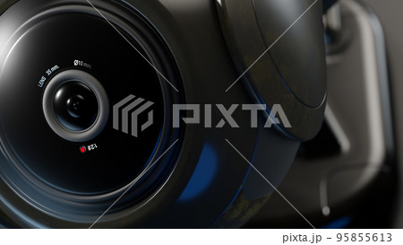 Close up camera lens. CCTV camera security installed on wall of the building. 95855613