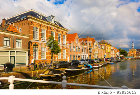 View from streets of Alkmaar and water canal. Netherlands 95855615